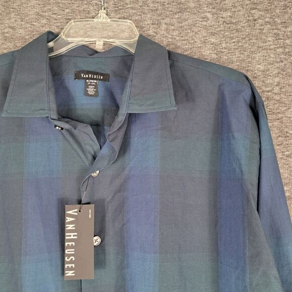 Van Heusen Men's Long Sleeve Never Tuck Shirt Button Up Blue Plaid XL NWT - Picture 1 of 11